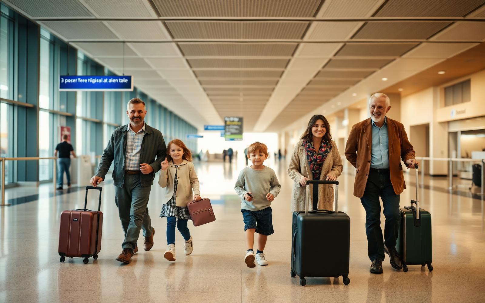 Une famille avec enfants et grands-parents dans un aéroport